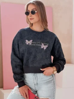Bluzy Damskie>Dstreet Bluza damska oversize tie-dye w motyle SPARKI granatowa BY1403
