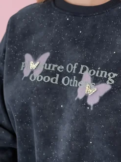 Bluzy Damskie>Dstreet Bluza damska oversize tie-dye w motyle SPARKI granatowa BY1403