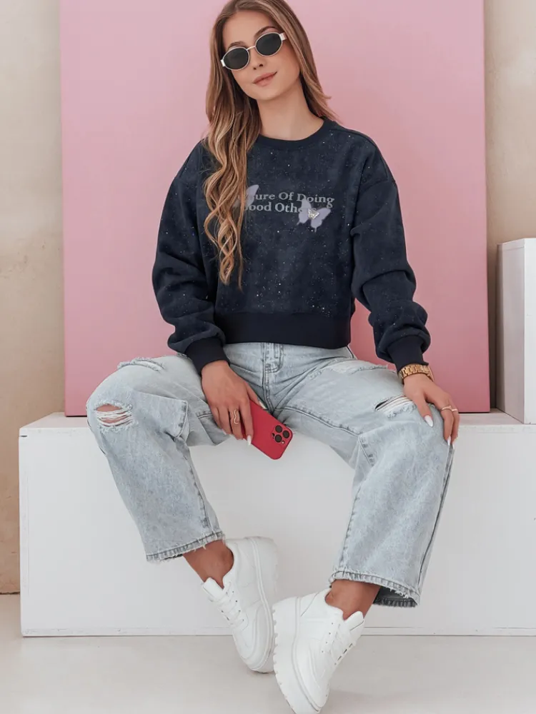 Bluzy Damskie>Dstreet Bluza damska oversize tie-dye w motyle SPARKI granatowa BY1403