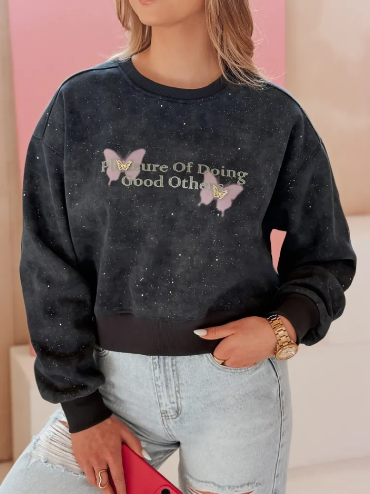 Bluzy Damskie>Dstreet Bluza damska oversize tie-dye w motyle SPARKI granatowa BY1403