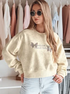 Bluzy Damskie>Dstreet Bluza damska oversize tie-dye w motyle SPARKI ecru BY1404