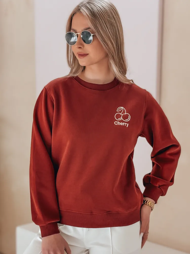 Bluzy Damskie>Dstreet Bluza damska oversize z haftem CHERSOFT ceglana BY1398