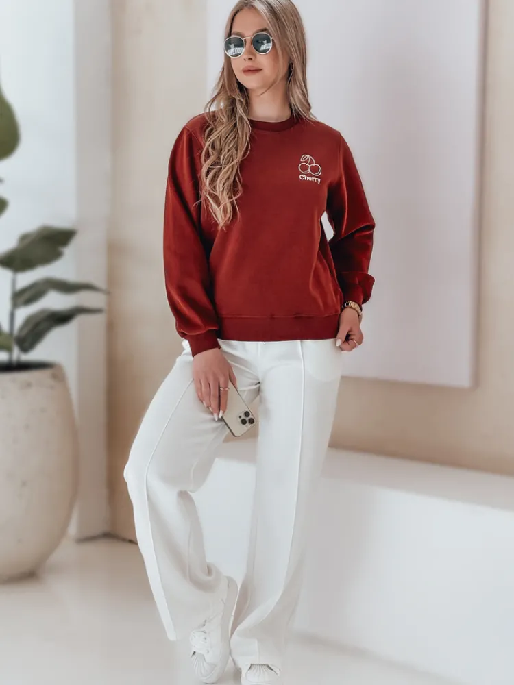 Bluzy Damskie>Dstreet Bluza damska oversize z haftem CHERSOFT ceglana BY1398