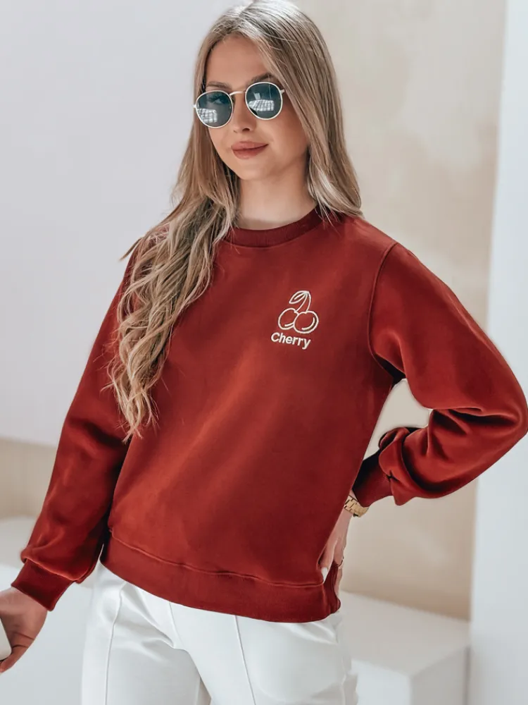 Bluzy Damskie>Dstreet Bluza damska oversize z haftem CHERSOFT ceglana BY1398