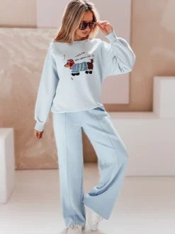 Bluzy Damskie>Dstreet Bluza damska oversize z haftem DOGSWEETY niebieska BY1479