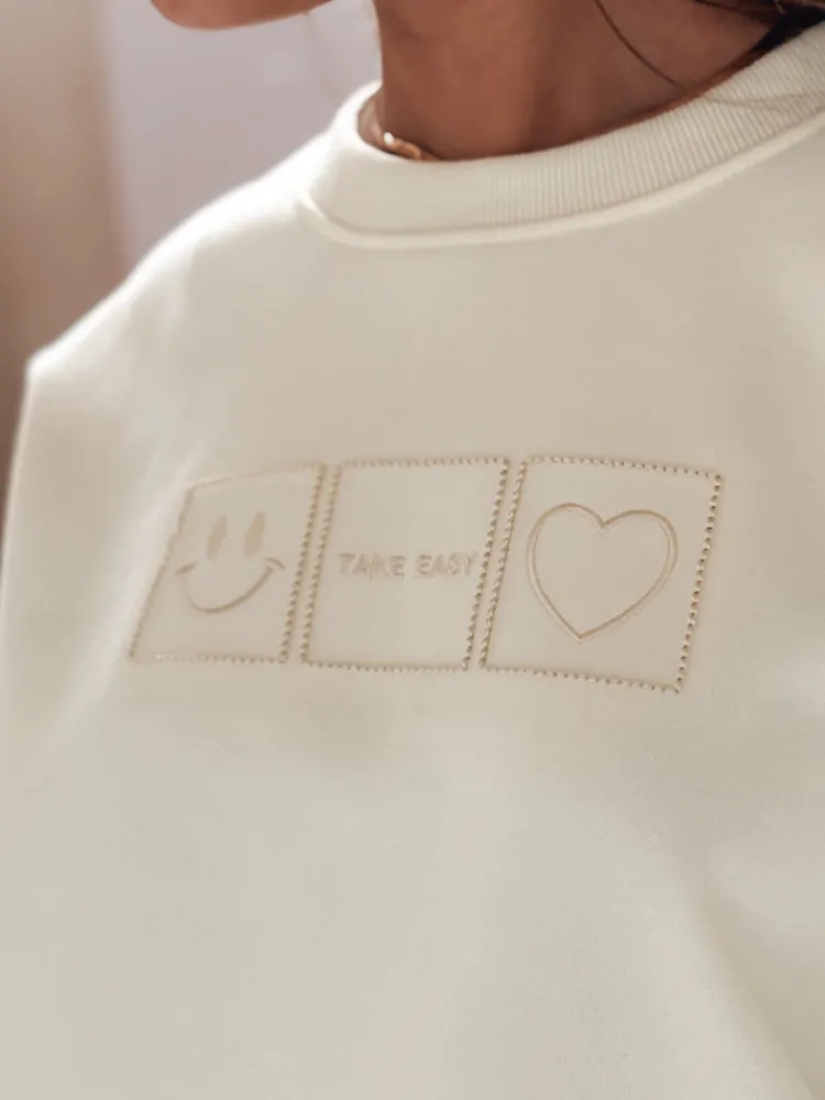 Bluzy Damskie>Dstreet Bluza damska oversize z haftem EASYJOY masełko BY1515