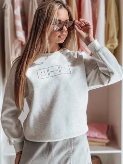 Bluzy Damskie>Dstreet Bluza damska oversize z haftem EASYJOY szara BY1517