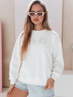 Bluzy Damskie>Dstreet Bluza damska oversize z haftem EASYJOY biała BY1514