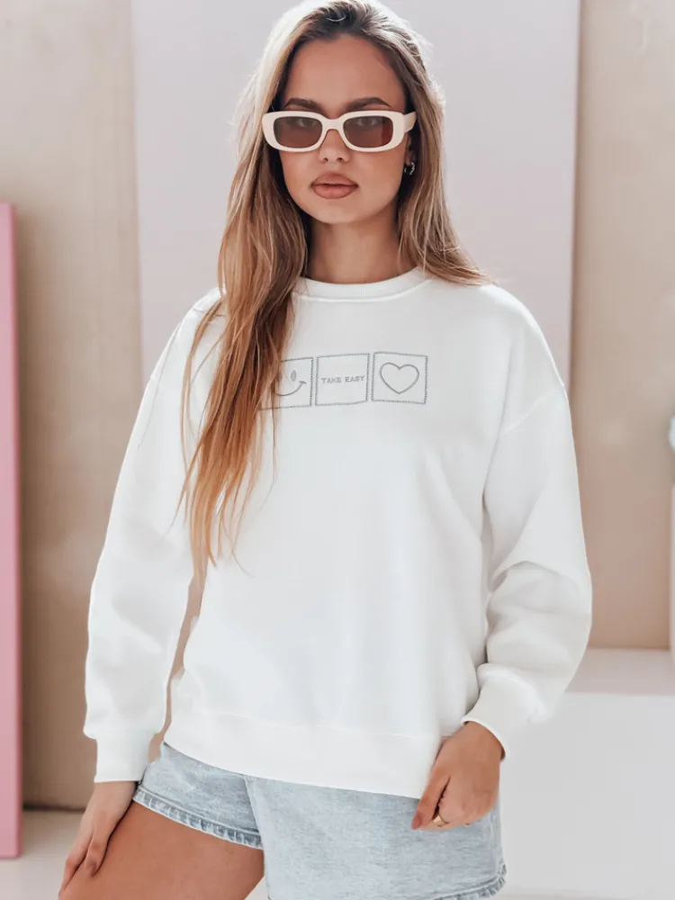 Bluzy Damskie>Dstreet Bluza damska oversize z haftem EASYJOY biała BY1514