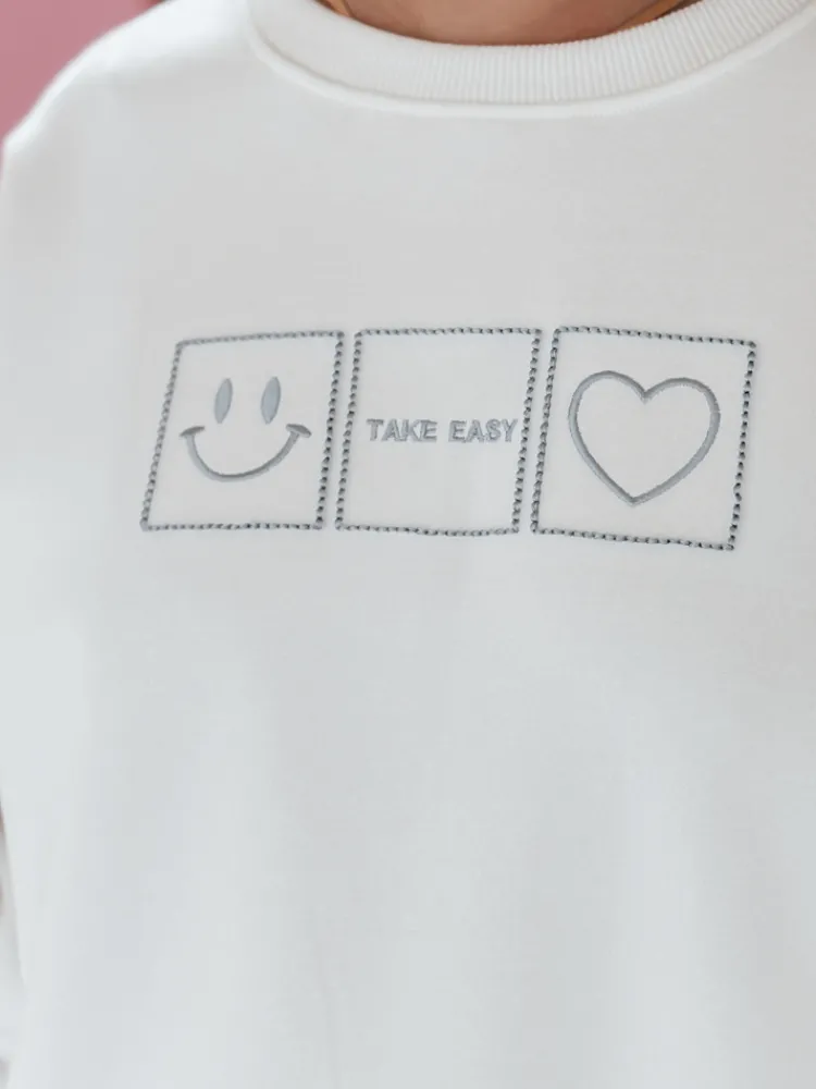 Bluzy Damskie>Dstreet Bluza damska oversize z haftem EASYJOY biała BY1514