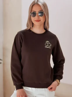 Bluzy Damskie>Dstreet Bluza damska oversize z haftem CHERSOFT brązowa BY1401