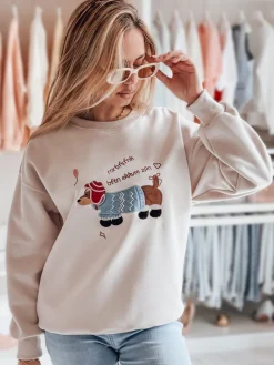 Bluzy Damskie>Dstreet Bluza damska oversize z haftem DOGSWEETY cappuccino BY1481