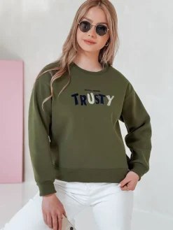 Bluzy Damskie>Dstreet Bluza damska oversize z haftem SOFTRUS zielona BY1409