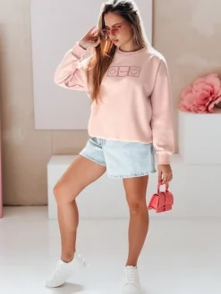 Bluzy Damskie>Dstreet Bluza damska oversize z haftem EASYJOY różowa BY1513