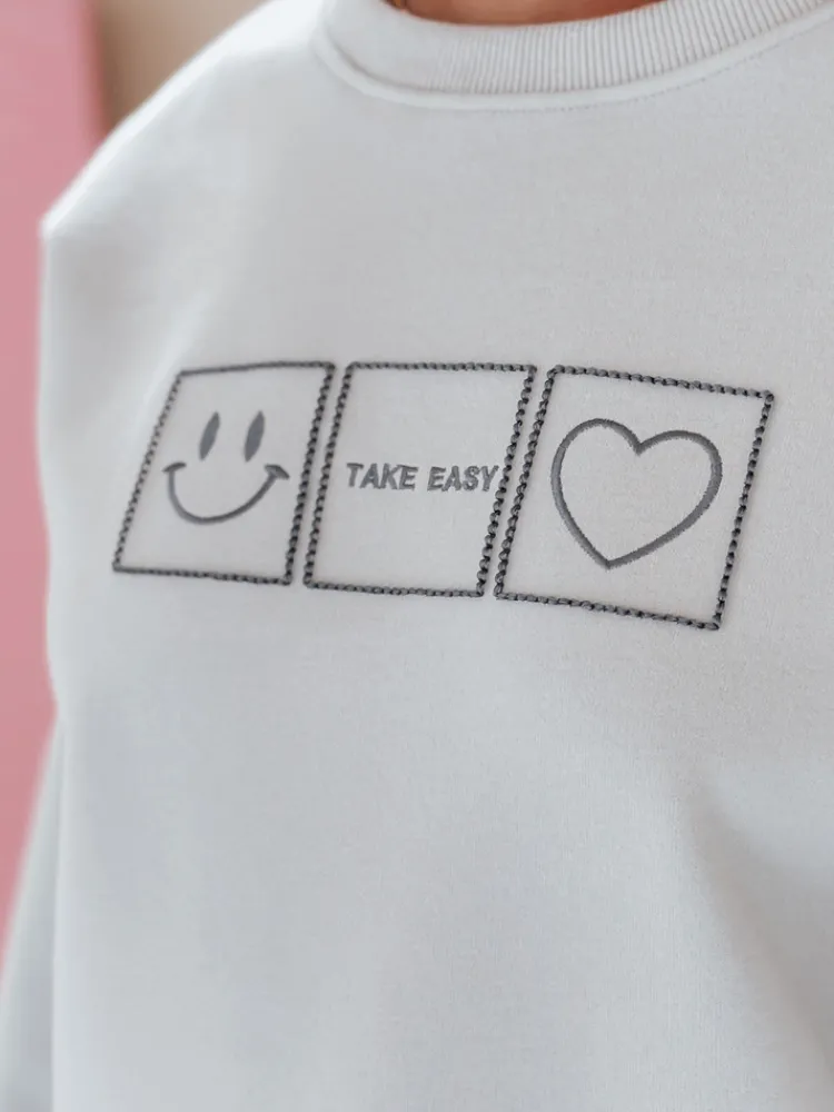 Bluzy Damskie>Dstreet Bluza damska oversize z haftem EASYJOY niebieska BY1516