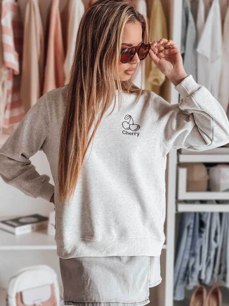 Bluzy Damskie>Dstreet Bluza damska oversize z haftem CHERSOFT szara BY1402