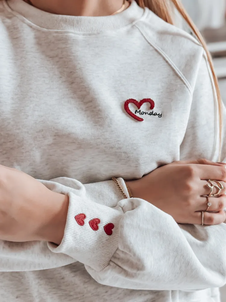 Bluzy Damskie>Dstreet Bluza damska oversize z haftem serc MONLOVE szara BY1508
