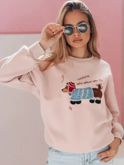 Bluzy Damskie>Dstreet Bluza damska oversize z haftem DOGSWEETY różowa BY1482