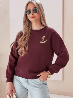 Bluzy Damskie>Dstreet Bluza damska oversize z haftem CHERSOFT śliwkowa BY1399