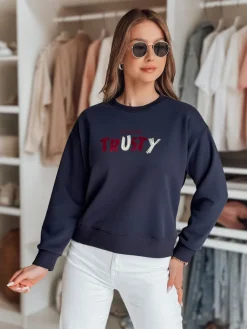 Bluzy Damskie>Dstreet Bluza damska oversize z haftem SOFTRUS granatowa BY1410