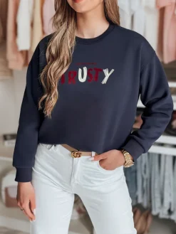 Bluzy Damskie>Dstreet Bluza damska oversize z haftem SOFTRUS granatowa BY1410