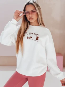 Bluzy Damskie>Dstreet Bluza damska oversize z jamnikami JAMNIKOVE biała BY1498