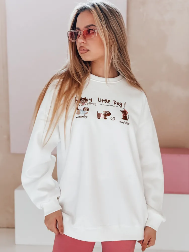 Bluzy Damskie>Dstreet Bluza damska oversize z jamnikami JAMNIKOVE biała BY1498