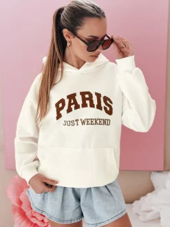 Bluzy Damskie>Dstreet Bluza damska oversize z kapturem PARISSIA ecru BY1454