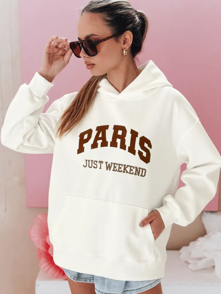 Bluzy Damskie>Dstreet Bluza damska oversize z kapturem PARISSIA ecru BY1454