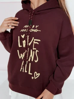 Bluzy Damskie>Dstreet Bluza damska oversize z kapturem LOVEWILL bordowa BY1469