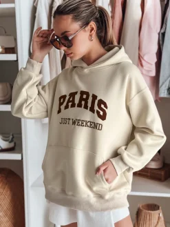 Bluzy Damskie>Dstreet Bluza damska oversize z kapturem PARISSIA beżowa BY1457