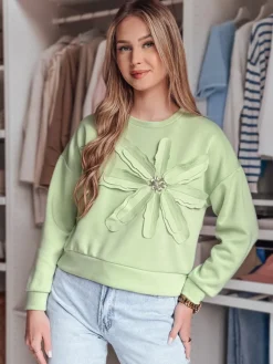 Bluzy Damskie>Dstreet Bluza damska oversize z kwiatem PETITKA miętowa BY1389