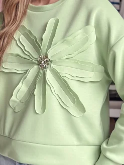 Bluzy Damskie>Dstreet Bluza damska oversize z kwiatem PETITKA miętowa BY1389