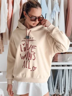 Bluzy Damskie>Dstreet Bluza damska oversize z kapturem LOVEWILL beżowa BY1471