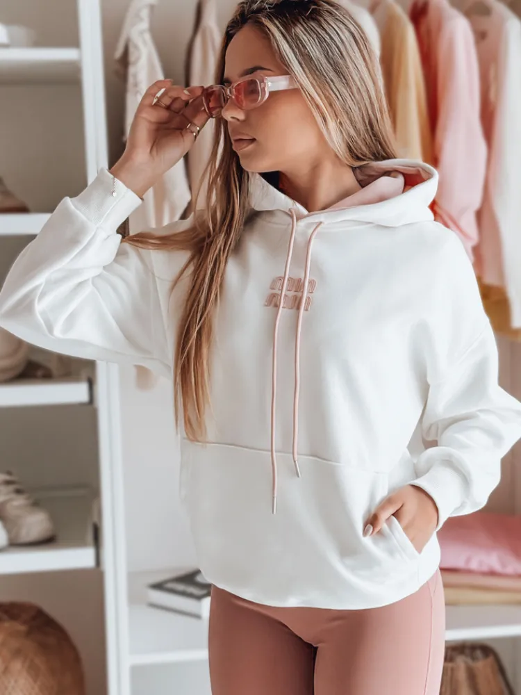 Bluzy Damskie>Dstreet Bluza damska oversize z kapturem MINMIN LOVE biała BY1495