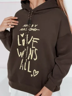 Bluzy Damskie>Dstreet Bluza damska oversize z kapturem LOVEWILL brązowa BY1470