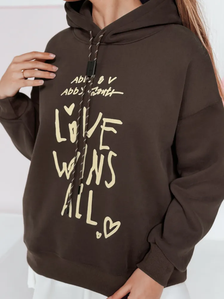 Bluzy Damskie>Dstreet Bluza damska oversize z kapturem LOVEWILL brązowa BY1470