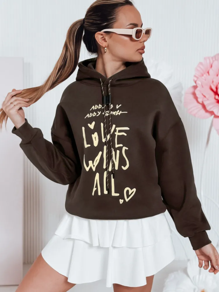 Bluzy Damskie>Dstreet Bluza damska oversize z kapturem LOVEWILL brązowa BY1470