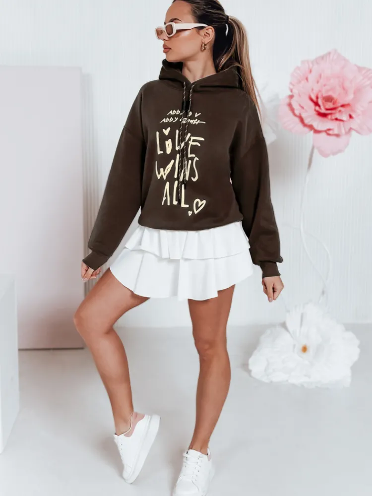 Bluzy Damskie>Dstreet Bluza damska oversize z kapturem LOVEWILL brązowa BY1470