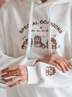 Bluzy Damskie>Dstreet Bluza damska oversize z kapturem SPECIAL KITTY biała BY1512