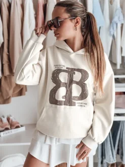Bluzy Damskie>Dstreet Bluza damska oversize z kapturem LITESSO ecru BY1414