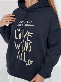 Bluzy Damskie>Dstreet Bluza damska oversize z kapturem LOVEWILL granatowa BY1467
