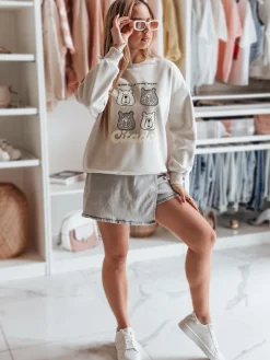 Bluzy Damskie>Dstreet Bluza damska oversize z misiami MISOBEARS szara BY1436