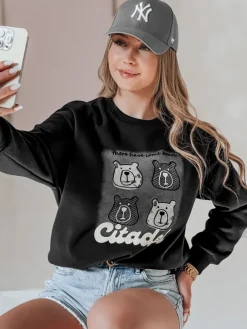 Bluzy Damskie>Dstreet Bluza damska oversize z misiami MISOBEARS czarna BY1437