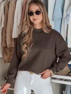 Bluzy Damskie>Dstreet Bluza damska oversize z naszywką LOVASON mokka BY1417
