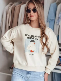 Bluzy Damskie>Dstreet Bluza damska oversize z nadrukiem GOOSHY ecru BY1427
