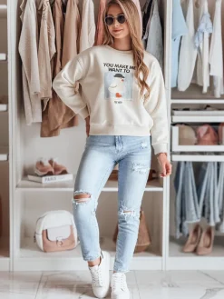 Bluzy Damskie>Dstreet Bluza damska oversize z nadrukiem GOOSHY ecru BY1427