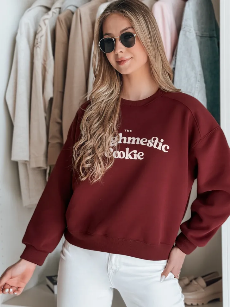 Bluzy Damskie>Dstreet Bluza damska oversize z nadrukiem COOKIES bordowa BY1445