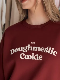 Bluzy Damskie>Dstreet Bluza damska oversize z nadrukiem COOKIES bordowa BY1445