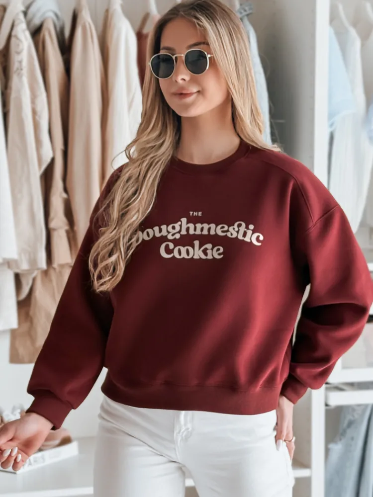 Bluzy Damskie>Dstreet Bluza damska oversize z nadrukiem COOKIES bordowa BY1445